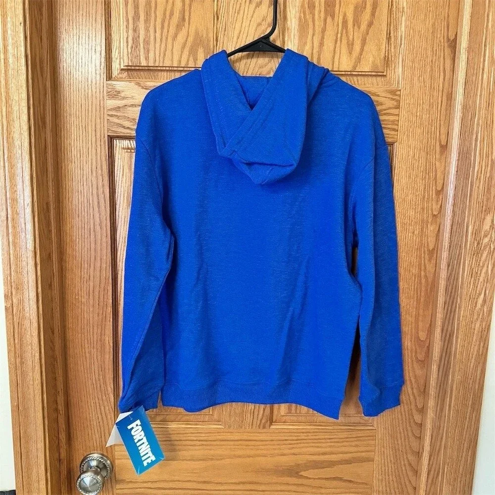 Fortnite Hoodie Boys Size 14/16 Blue Pullover Logo Graphic Kangaroo Pocket NWT